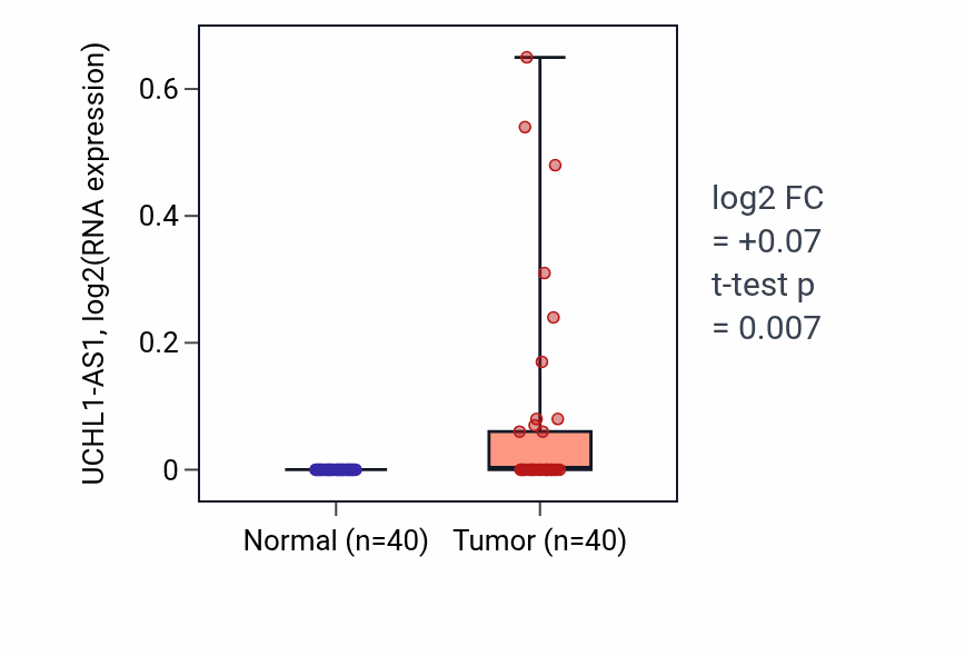 Tumor-vs-normal expression box plot for UCHL1-AS1 in HNSC.