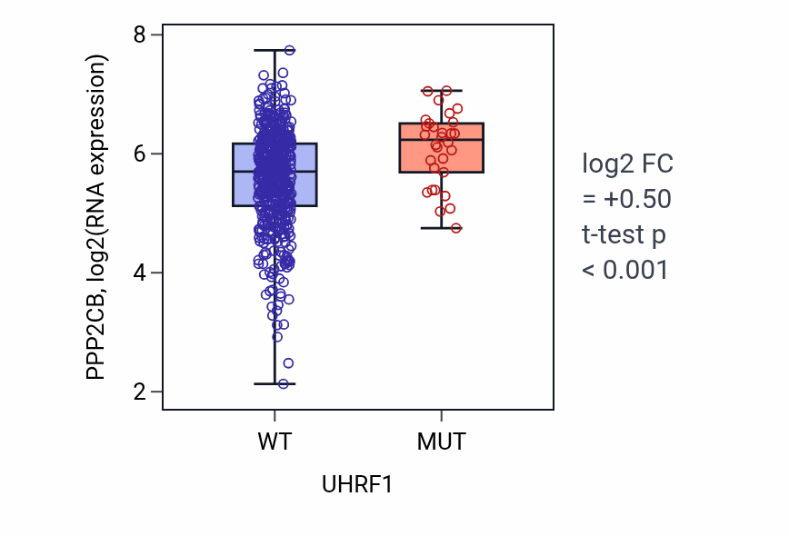 Box plot of PPP2CB in UHRF1-low vs UHRF1-high samples in UCEC.