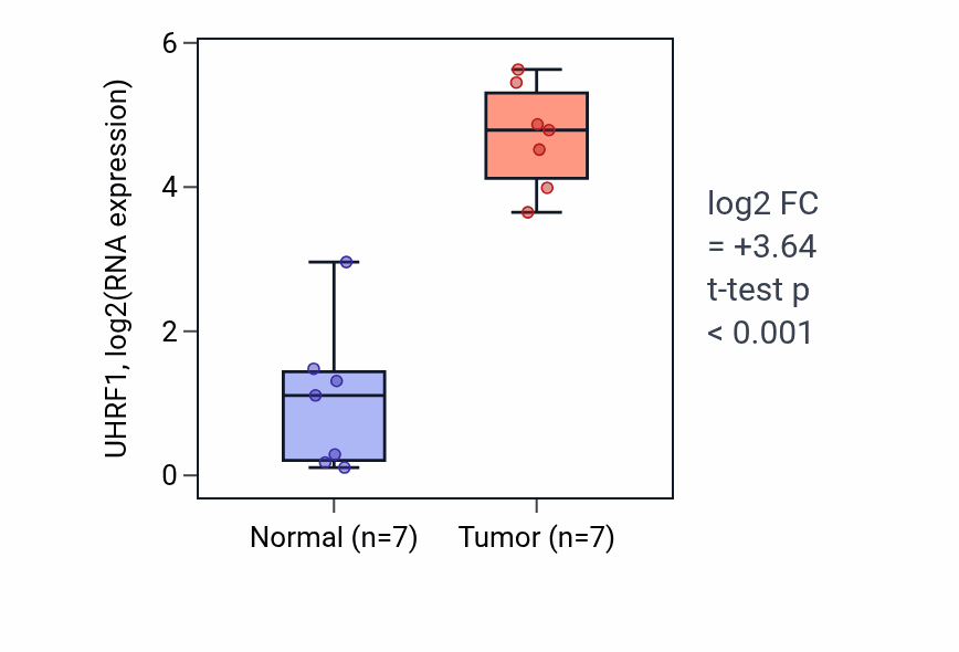 Tumor-vs-normal expression box plot for UHRF1 RNA in BLCA.