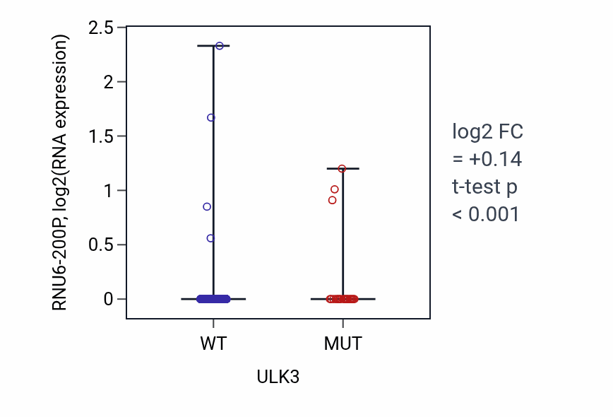 Box plot of RNU6-200P in ULK3-low vs ULK3-high samples in UCEC.