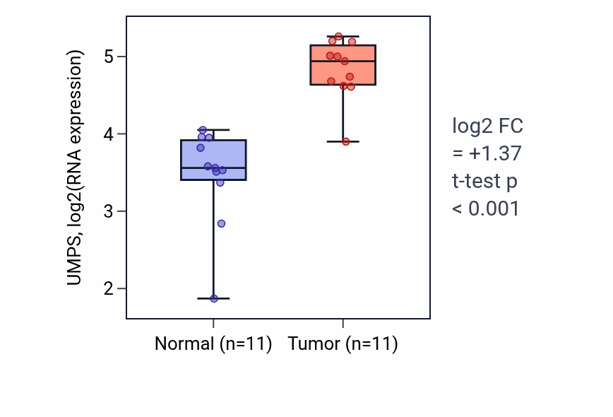 Tumor-vs-normal expression box plot for UMPS RNA in HNSC.