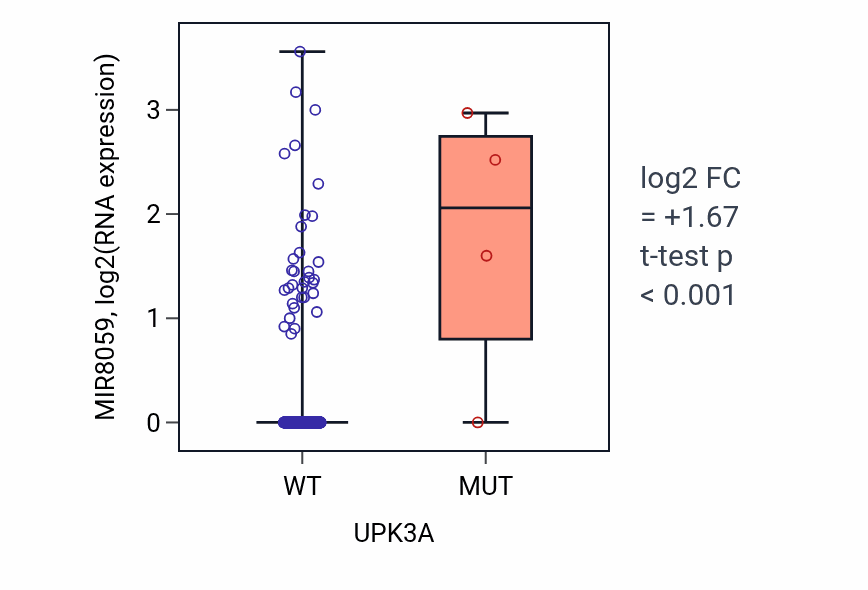 Box plot of MIR8059 in UPK3A-low vs UPK3A-high samples in UCEC.