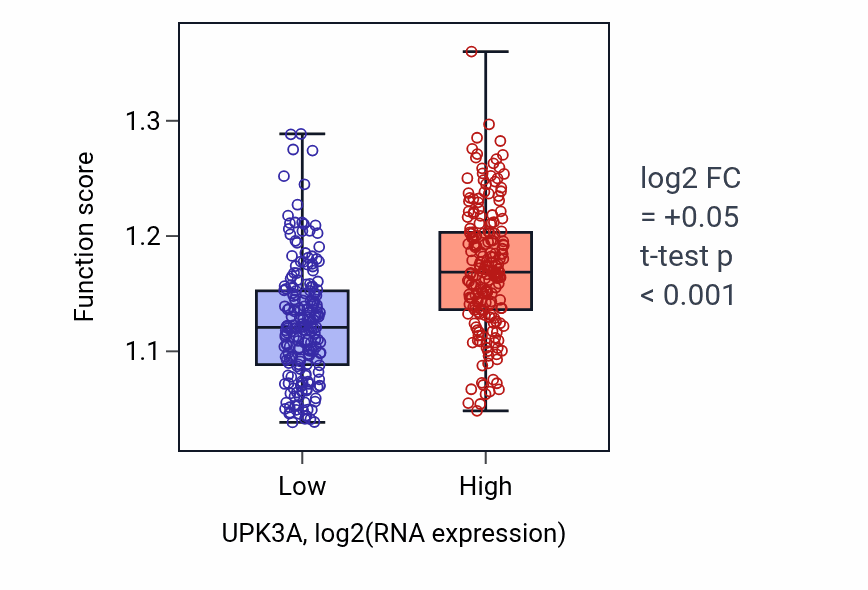 Box plot of Peroxisome fission in UPK3A-low vs UPK3A-high samples in BLCA.