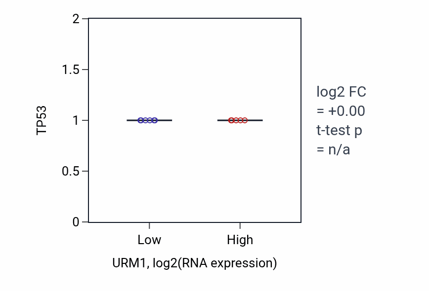 Box plot of TP53 in URM1-low vs URM1-high samples in ACC.