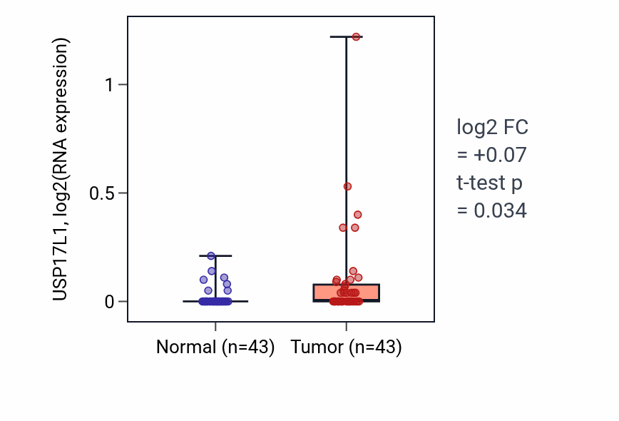 Tumor-vs-normal expression box plot for USP17L1 RNA in HNSC.