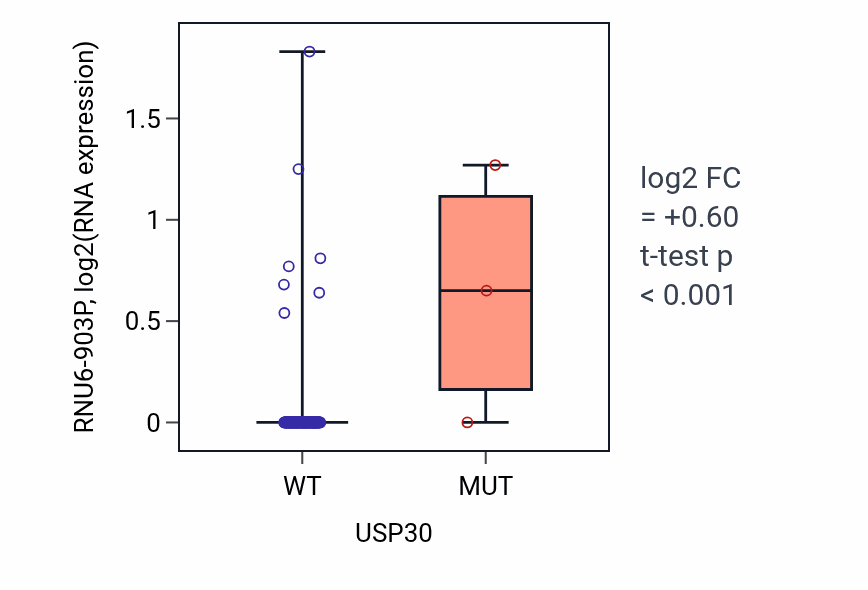 Box plot of RNU6-903P in USP30-low vs USP30-high samples in READ.