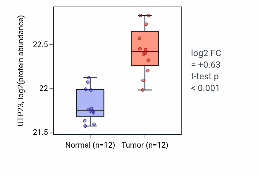 Tumor-vs-normal mass-spec protein box plot for UTP23 in CCRCC.