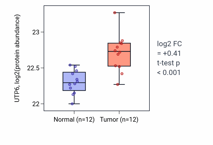 Tumor-vs-normal mass-spec protein box plot for UTP6 in CCRCC.