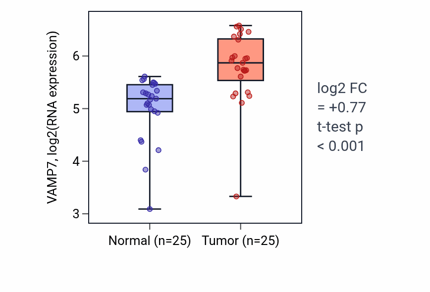 Tumor-vs-normal expression box plot for VAMP7 RNA in HNSC.