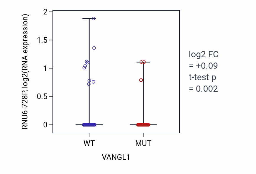 Box plot of RNU6-728P in VANGL1-low vs VANGL1-high samples in UCEC.