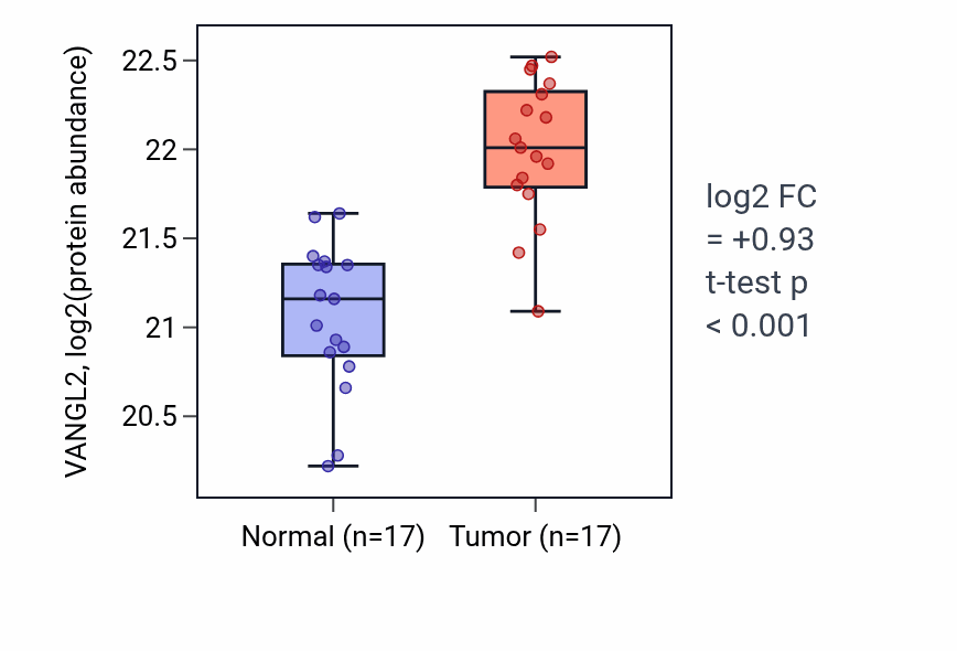 Tumor-vs-normal mass-spec protein box plot for VANGL2 in LSCC.
