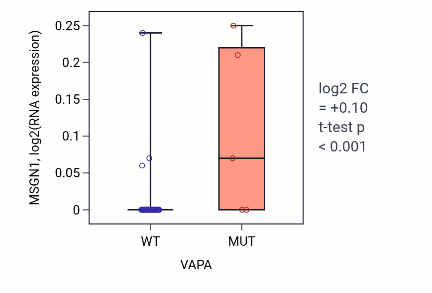 Box plot of MSGN1 in VAPA-low vs VAPA-high samples in LARGE_INTESTINE.