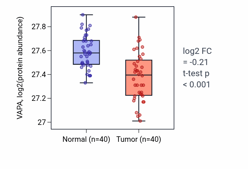 Tumor-vs-normal mass-spec protein box plot for VAPA in COAD.