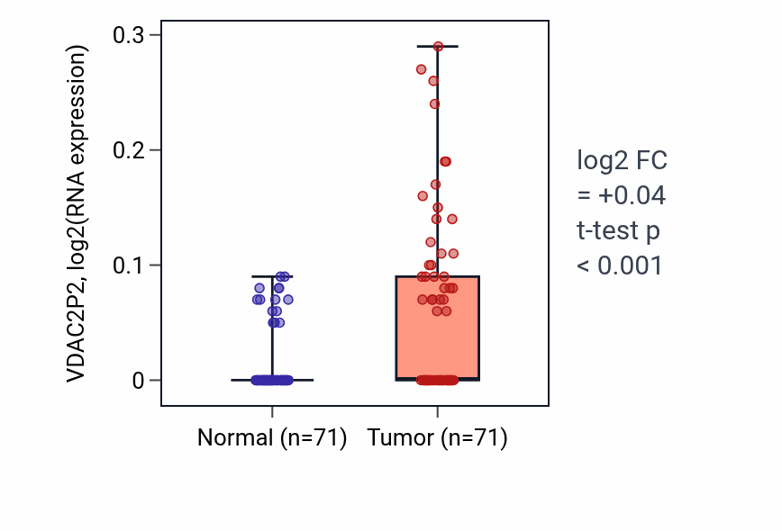 Tumor-vs-normal expression box plot for VDAC2P2 RNA in KIRC.