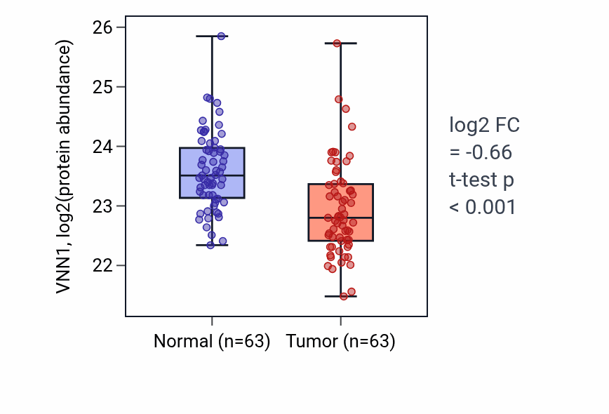 Tumor-vs-normal mass-spec protein box plot for VNN1 in CCRCC.
