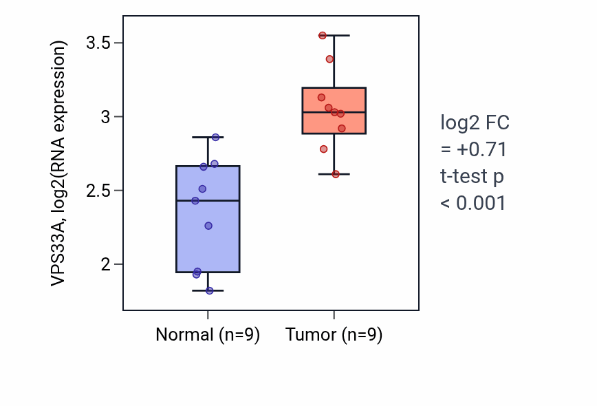 Tumor-vs-normal expression box plot for VPS33A RNA in HNSC.