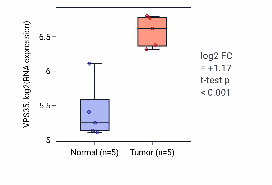 Tumor-vs-normal expression box plot for VPS35 RNA in KIRP.