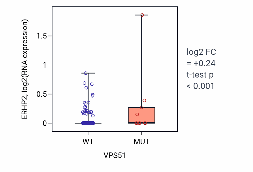 Box plot of ERHP2 in VPS51-low vs VPS51-high samples in STAD.