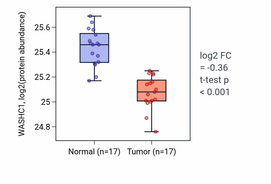 Tumor-vs-normal mass-spec protein box plot for WASHC1 in LSCC.