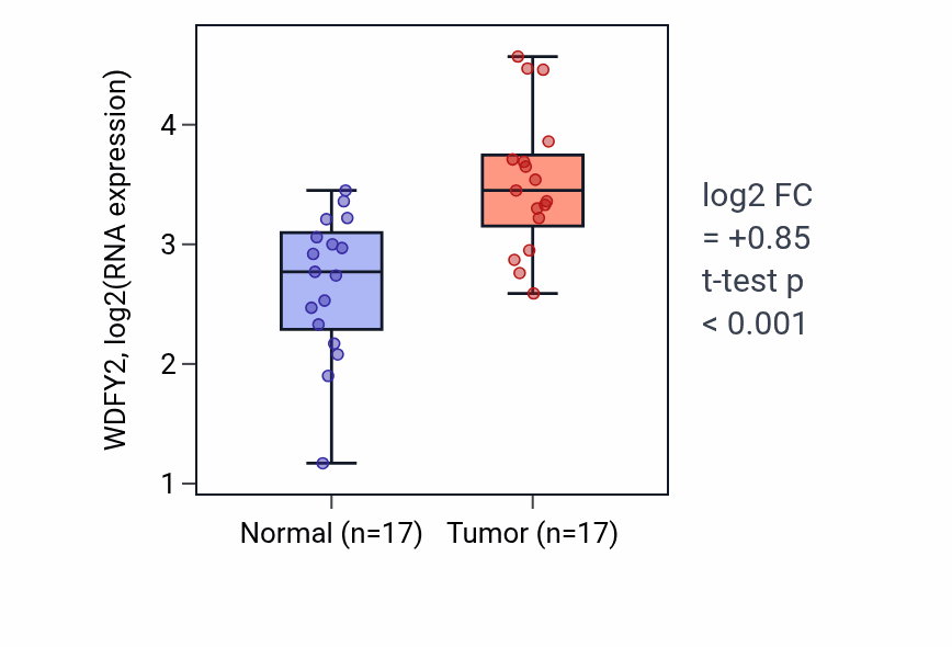 Tumor-vs-normal expression box plot for WDFY2 in HNSC.