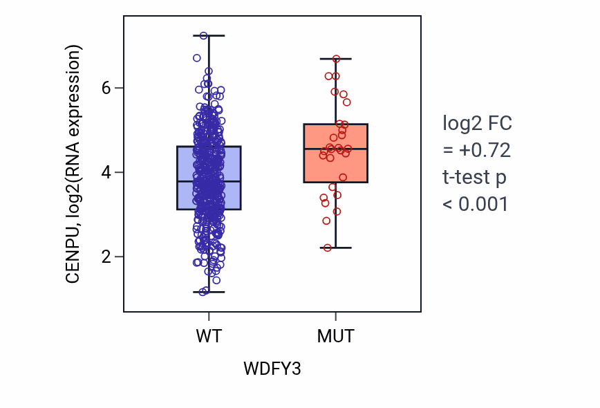 Box plot of CENPU in WDFY3-low vs WDFY3-high samples in LUAD.