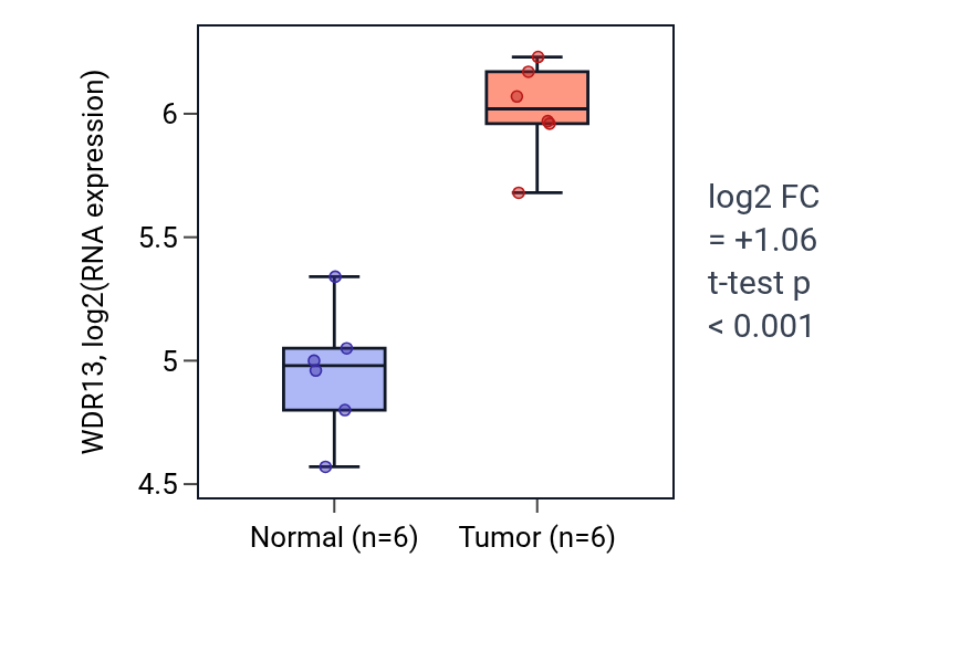Tumor-vs-normal expression box plot for WDR13 in KIRC.