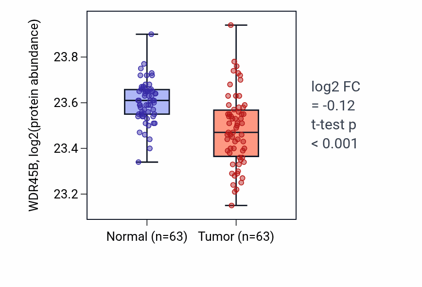 Tumor-vs-normal mass-spec protein box plot for WDR45B in CCRCC.