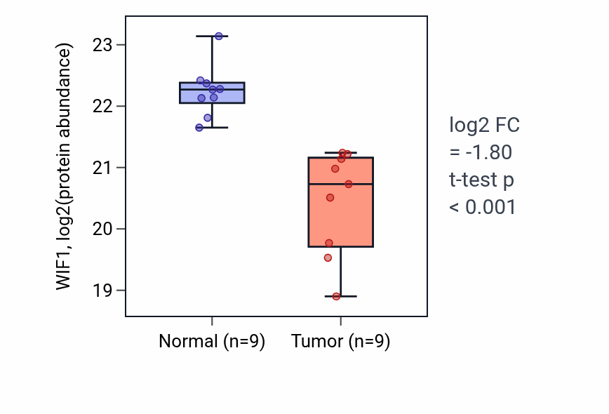 Tumor-vs-normal mass-spec protein box plot for WIF1 in LSCC.