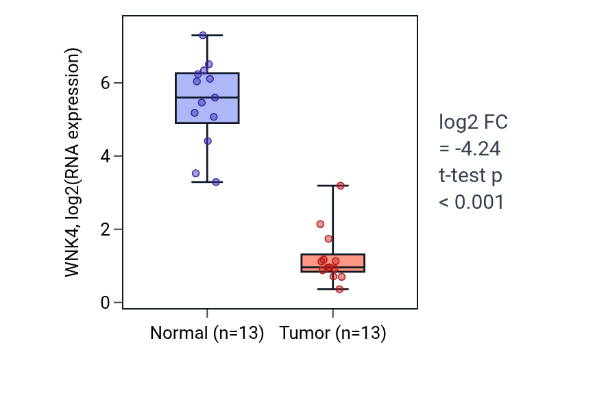 Tumor-vs-normal expression box plot for WNK4 in KIRC.