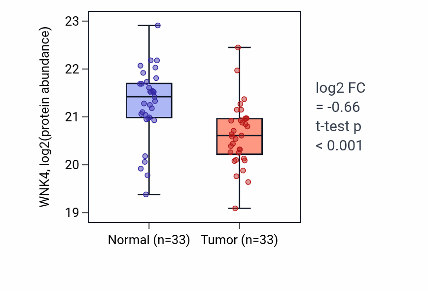 Tumor-vs-normal mass-spec protein box plot for WNK4 in CCRCC.