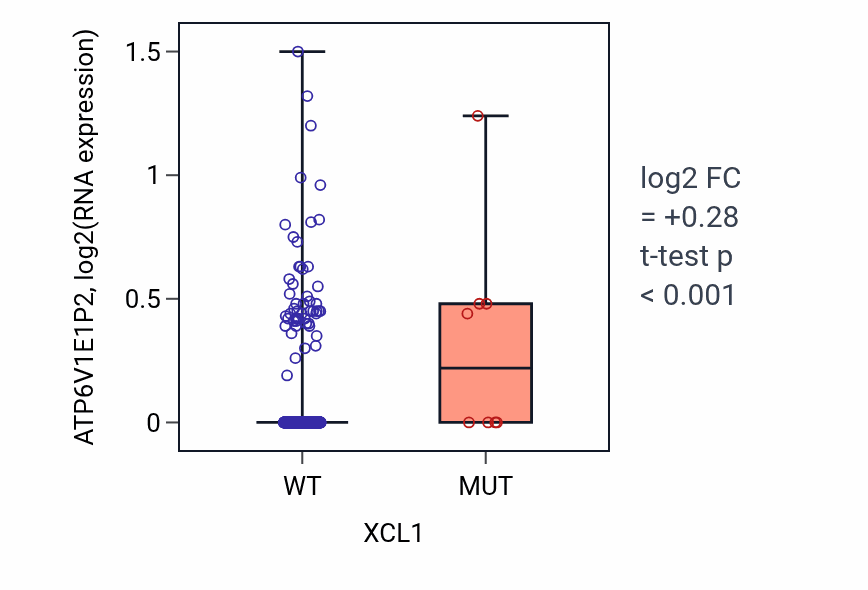 Box plot of ATP6V1E1P2 in XCL1-low vs XCL1-high samples in UCEC.