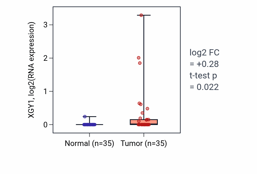 Tumor-vs-normal expression box plot for XGY1 in LUSC.
