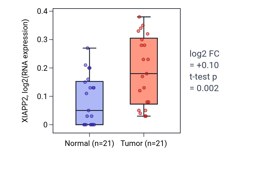 Tumor-vs-normal expression box plot for XIAPP2 in STAD.