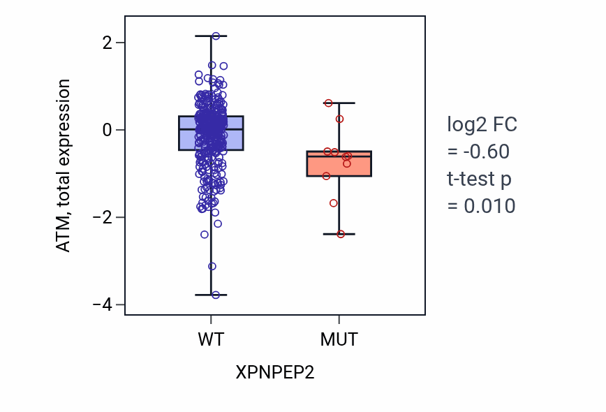 Box plot of ATM in XPNPEP2-low vs XPNPEP2-high samples in LUAD.