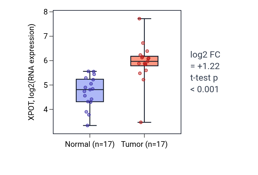 Tumor-vs-normal expression box plot for XPOT in HNSC.
