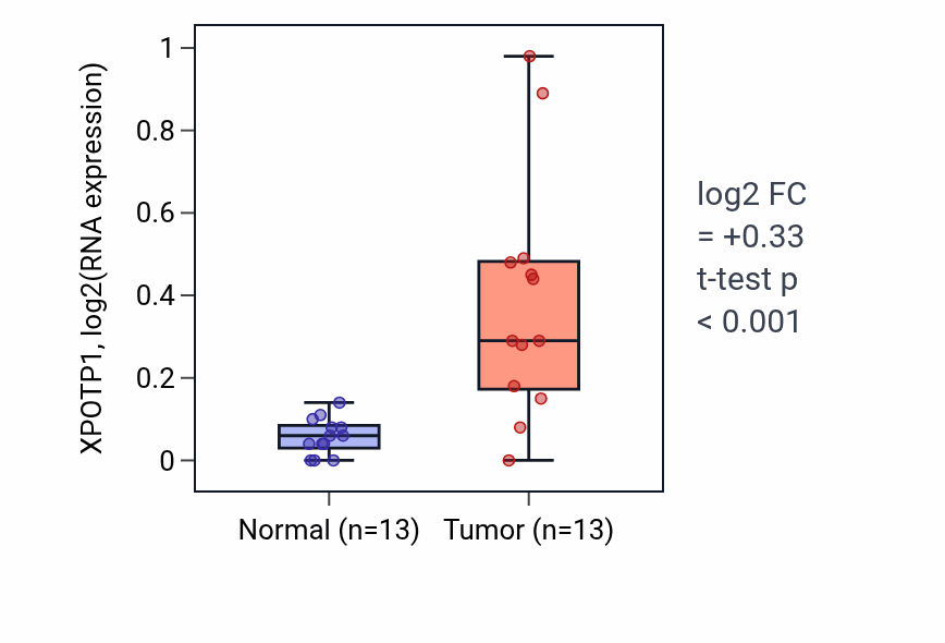 Tumor-vs-normal expression box plot for XPOTP1 in COAD.