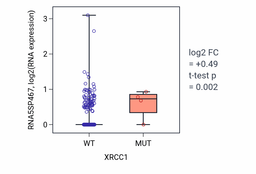 Box plot of RNA5SP467 in XRCC1-low vs XRCC1-high samples in LUAD.