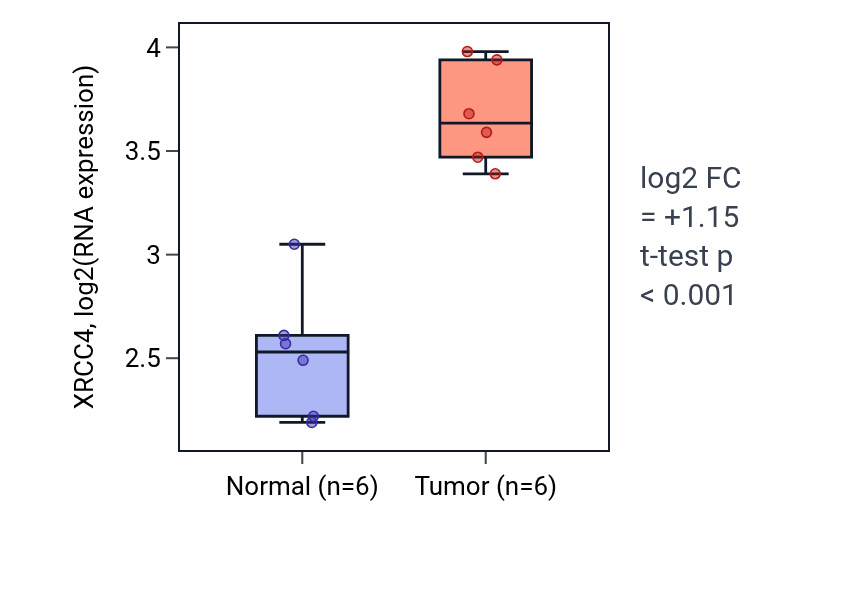 Tumor-vs-normal expression box plot for XRCC4 RNA in HNSC.