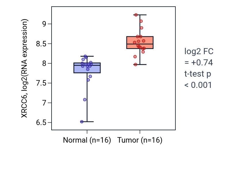 Tumor-vs-normal expression box plot for XRCC6 in HNSC.