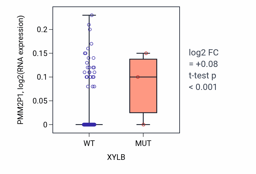 Box plot of PMM2P1 in XYLB-low vs XYLB-high samples in HNSC.
