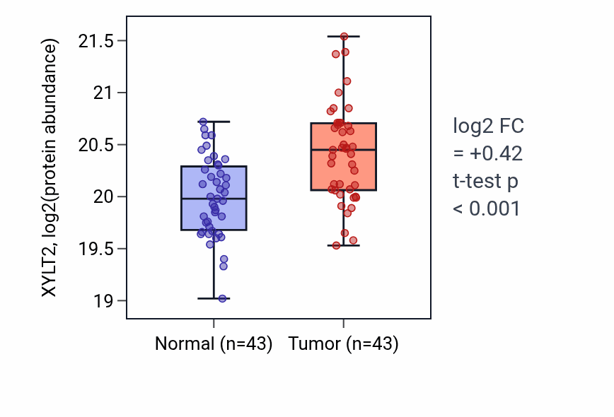 Tumor-vs-normal mass-spec protein box plot for XYLT2 in LSCC.
