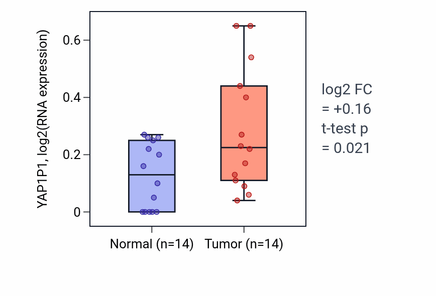 Tumor-vs-normal expression box plot for YAP1P1 in STAD.