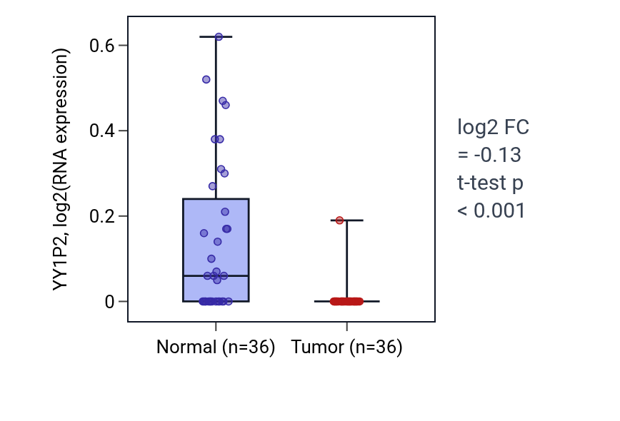 Tumor-vs-normal expression box plot for YY1P2 in KIRC.