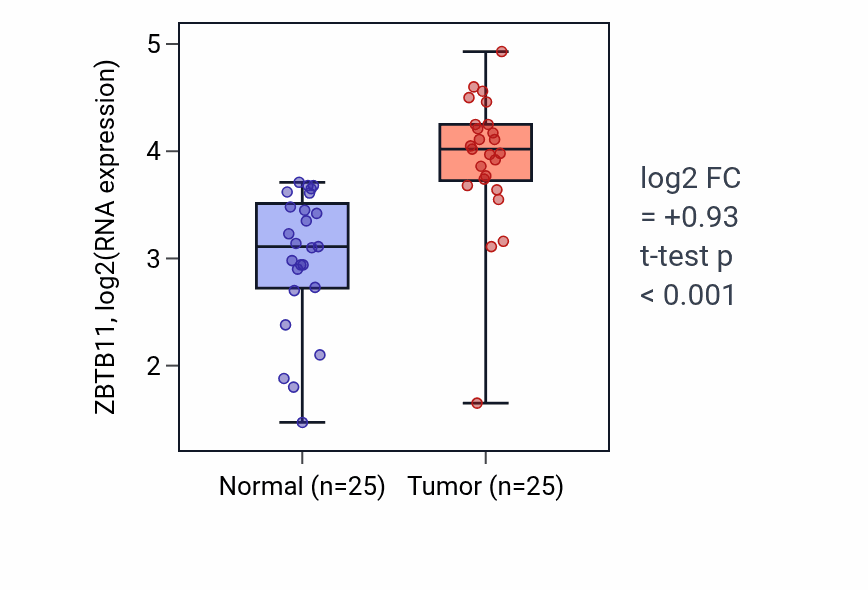 Tumor-vs-normal expression box plot for ZBTB11 in HNSC.