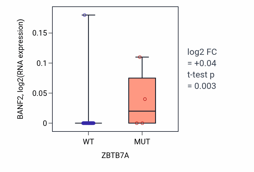 Box plot of BANF2 in ZBTB7A-low vs ZBTB7A-high samples in BLOOD_Lymphoma.
