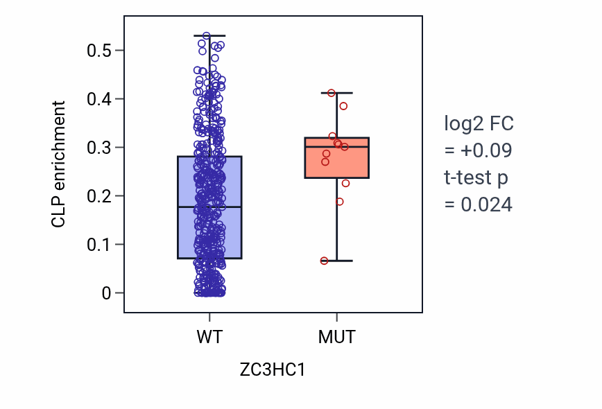 Box plot of CLP in ZC3HC1-low vs ZC3HC1-high samples in SKCM.