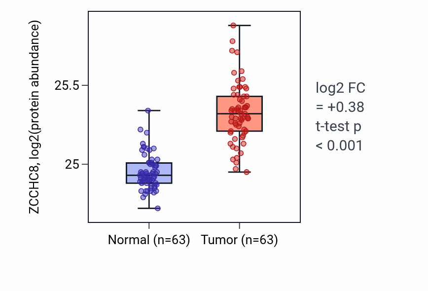 Tumor-vs-normal mass-spec protein box plot for ZCCHC8 in CCRCC.