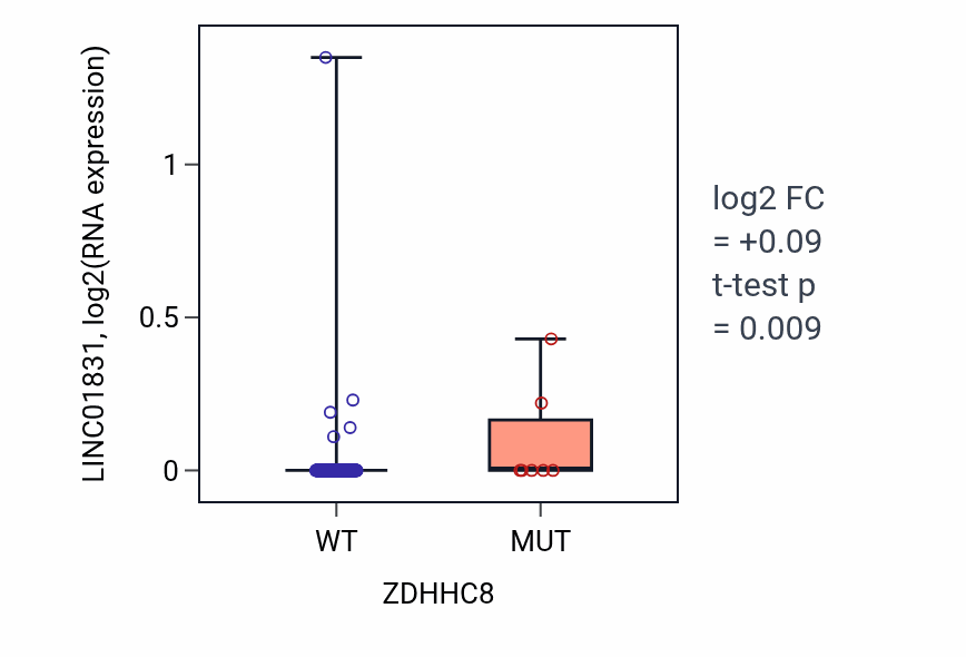 Box plot of LINC01831 in ZDHHC8-low vs ZDHHC8-high samples in CESC.