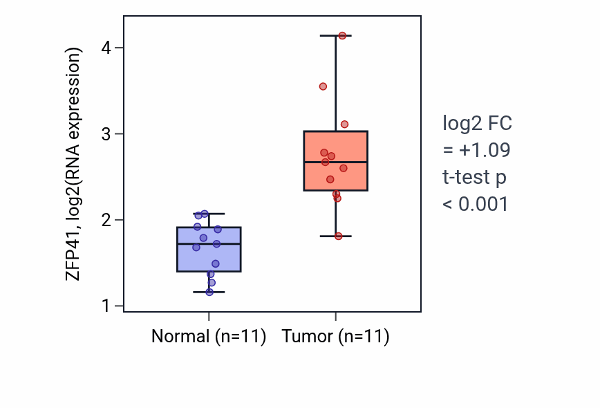 Tumor-vs-normal expression box plot for ZFP41 in HNSC.