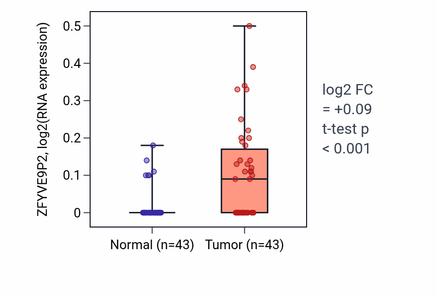 Tumor-vs-normal expression box plot for ZFYVE9P2 in HNSC.